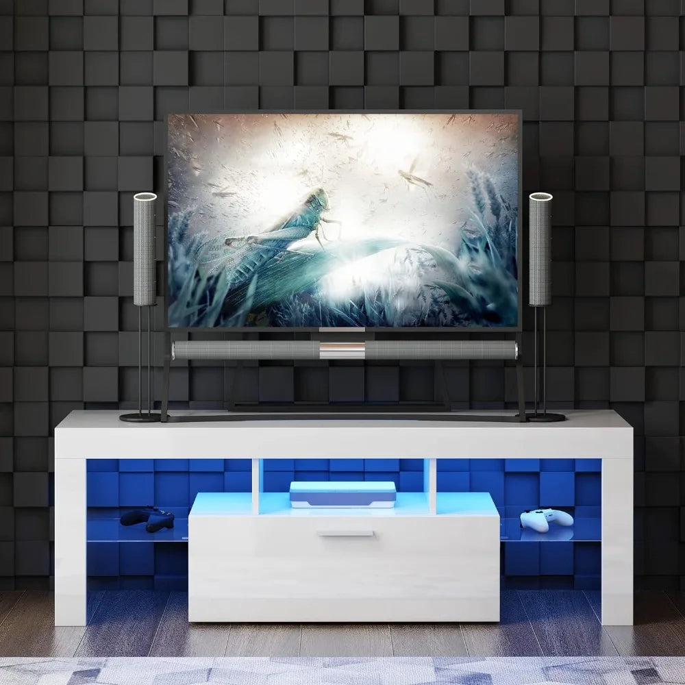 Living Room LED White TV Stand