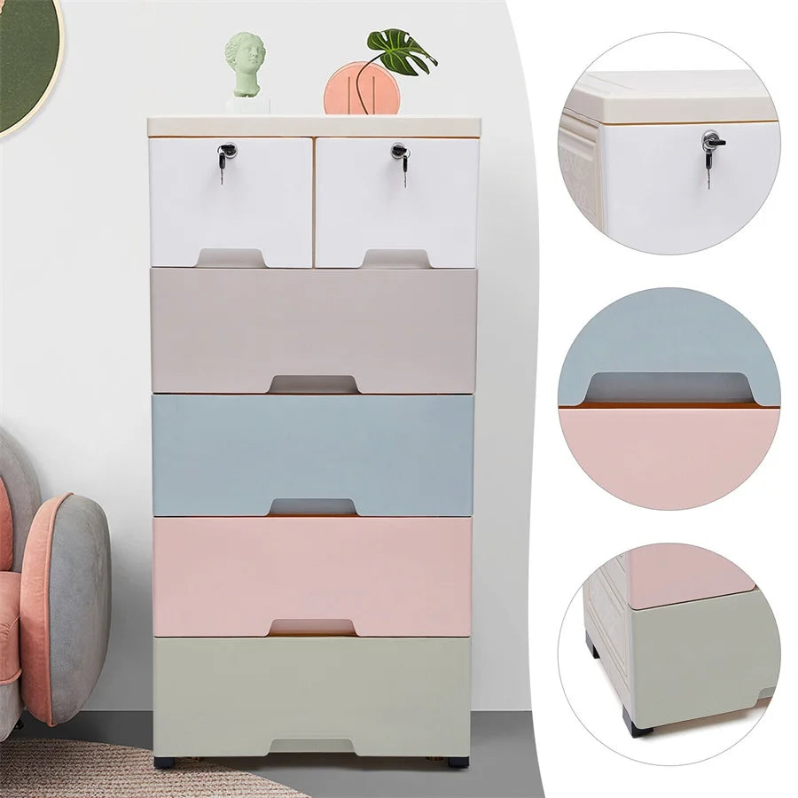 Storage Cabinet with 6 Drawers Closet Drawers Tall Dresser Organizer for Clothes Playroom Bedroom Furniture Saving Space