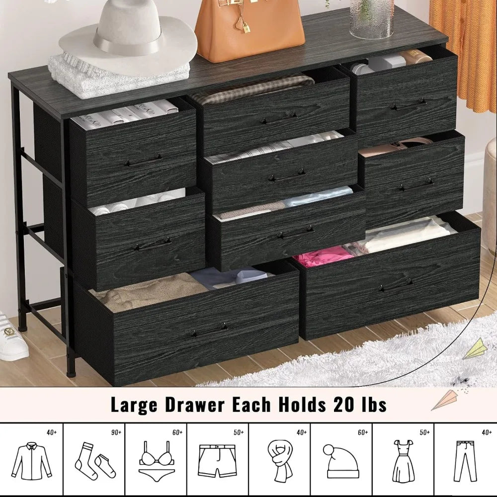 Wide Dresser With 9 Large Drawers