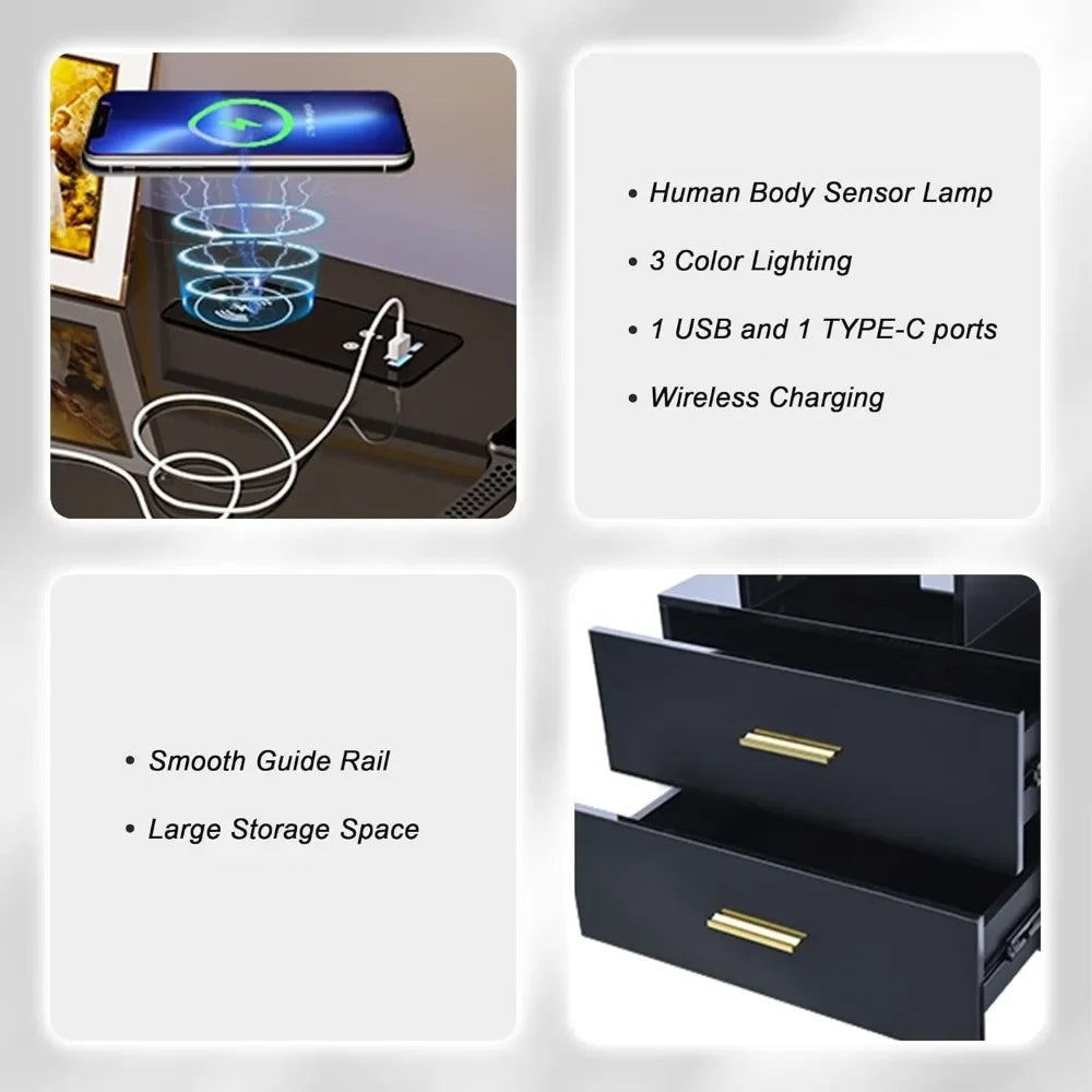 Nightstand, Wireless Charging Station and USB Port