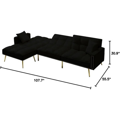 Sofa Living Room Sofas for Home Sectional Sleeper 900 LB Heavy Duty 107 Inch 3 Seater L Shaped Sofa Chaise Black Furniture Bed